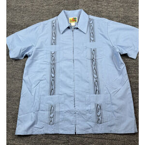 Haband Guayabera VTG Cuban Style shirt Large Blue